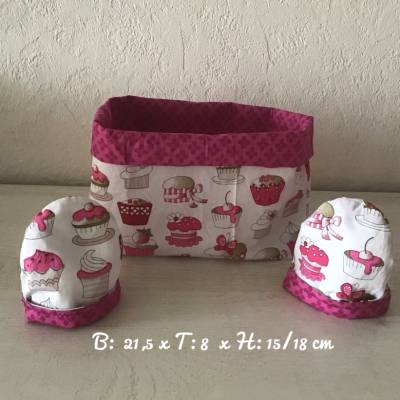 Utensilo  Brötchenkorb + 2 runde Eierwärmern Aufbewahrung  Geschenk  Unikat - Muffins 