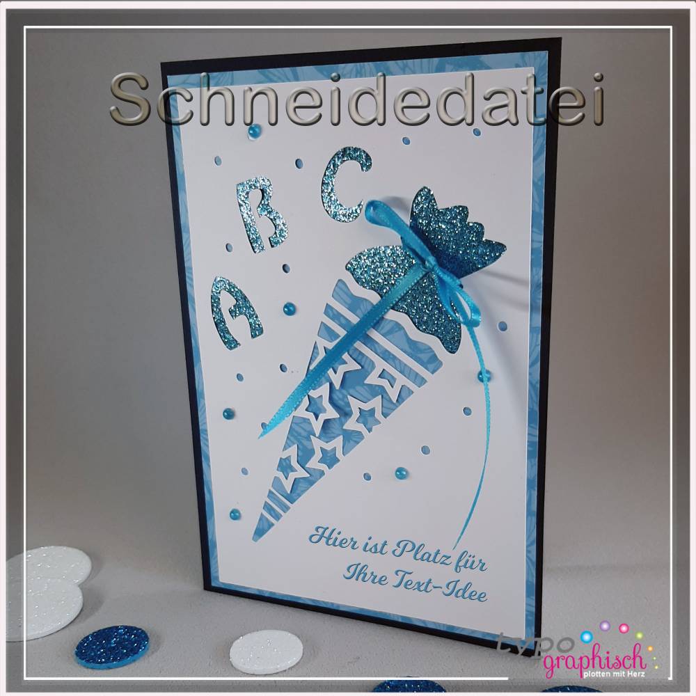 Plotterdatei Einschulungskarte mit Schultüte & Stern – DIY Schneidedatei, Aufleger, SVG/PDF, personalisierbar Bild 1