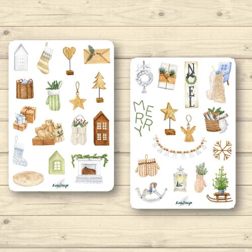 Sticker Set Weihnachtsdeko rustikal aus Holz