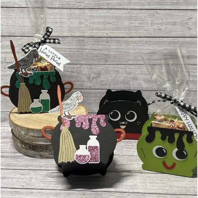 Treat Box Halloween Geschenkverpackung Goodies Gastgeschenke Kessel Katze Frankenstein Handmade Stampin‘ Up!