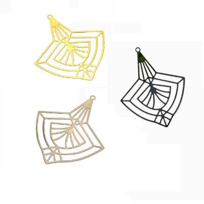 2 filigrane  Fächer-Anhänger im Art Deco - Stil,  51x40,  Eisenlegierung in schwarz, gold- oder silberfar