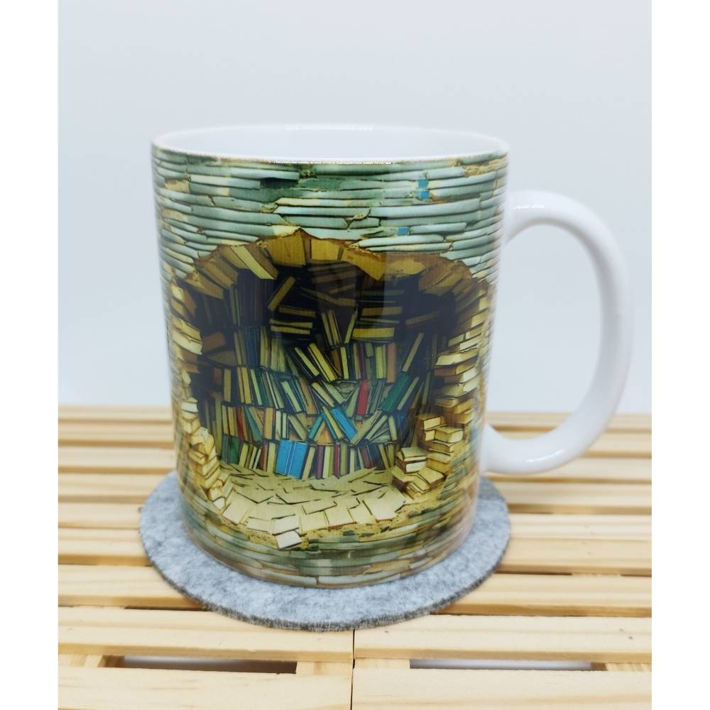 Tasse,Kaffee,Bücher,Mug,Coffee,Happy,Puff,Inflated,3D Optik,Keramikbecher, Geschenk für Freunde