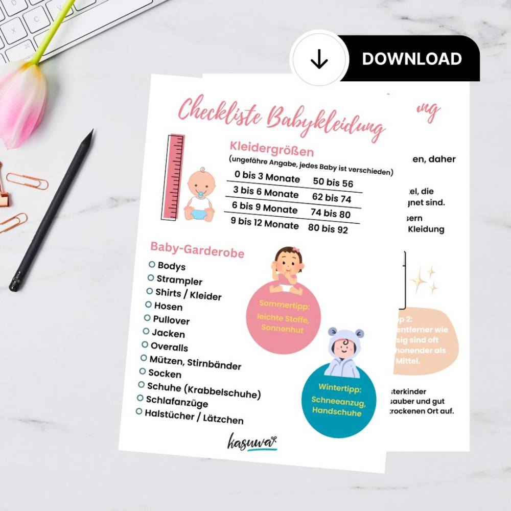 Babykleidung - Was braucht mein Baby inkl. Wasch- & Pflegetipps: Checkliste  - Download zum Ausdrucken Bild 1