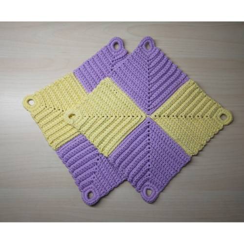 Topflappen 2er Set, Marine, Patchwork Stil gehäkelt