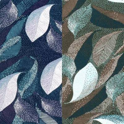 Viskose-Jersey mit Blättern marine-petrol oder braun-mint 50 x 150 cm Nähen Stoff ♕