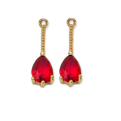1-2 lange rote Tropfen-Anhänger, vergoldet, Glas facettiert, 18x5x4 mm