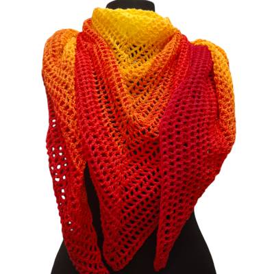 luxuriöses Dreiecktuch, handgehäkelt, Modell "Sun Favour", 100% Baumwolle