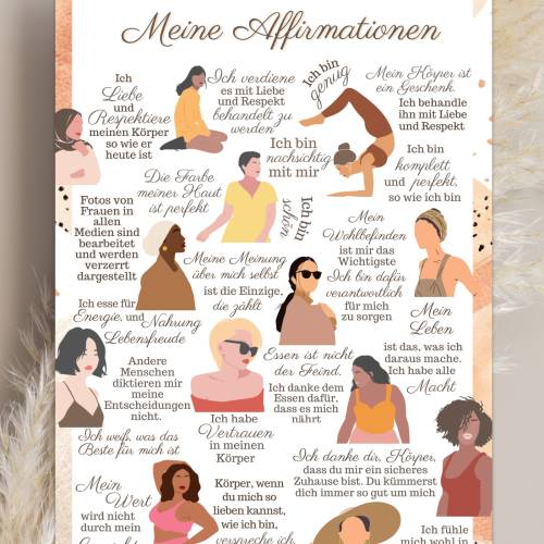 Affirmationsposter für Frauen, Selbstliebe und Body Positivity, Positive Glaubenssätze für Achtsamkeit