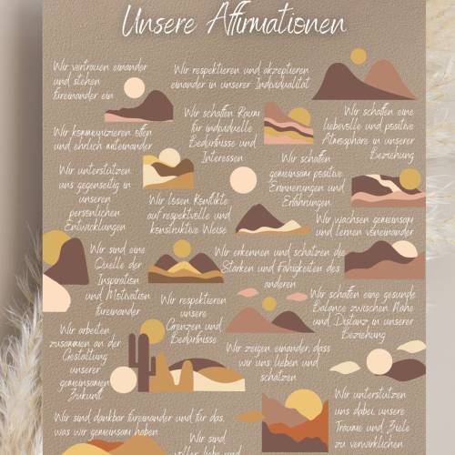 Affirmationsposter Paare, Stärkung Liebesbeziehung und Achtsamkeit und Dankbarkeit in der Partnerschaft