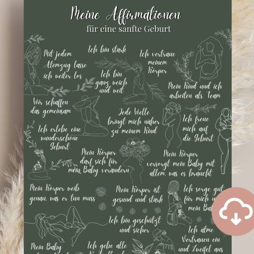 Affirmationsposter Schwangerschaft und Geburt, Hypnobirthing Glaubenssätze für Schwangere, Hebammen und Doulas Sofort Do