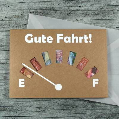 Klappkarte **Tankuhr** von ZWEIFARBIG mit Kuvert Führerschein Geldgeschenk Geburtstag Kraftpapier