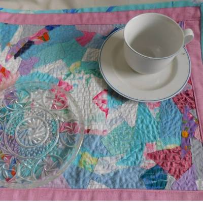 Stoff Tischset , blaues Tischset Patchwork , handgenähtes Platzset Quilt 