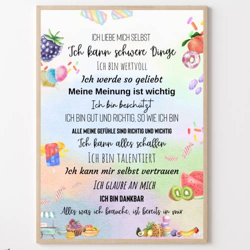 Kinderzimmer Poster mit positiven Affirmationen, Positive Glaubenssätze Kinderbild, Affirmationsposter Kinder