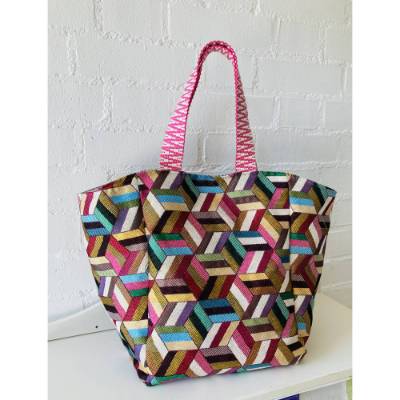 handgenähte Tasche aus Jacquard und Canvas