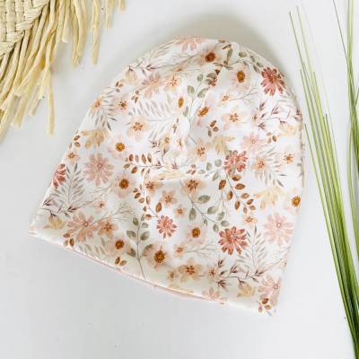 Beanie Mütze Pastellblumen rose Mädchen