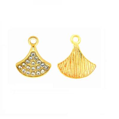 1- 2 Strass- Anhänger,  Gingko-Blatt, vergoldet, 16x16mm