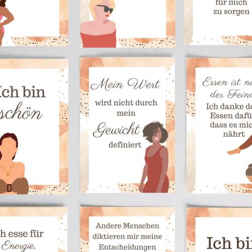 Selbstliebe Kartenset Achtsamkeit mit positiven Affirmationen für Frauen, Körper Positivität Feminismus