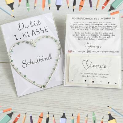 Du bist 1. Klasse | Fensterschmuck mit Heilstein Aventurin für die Schultüte | Geschenke für Schulanfang