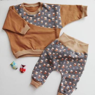 VERSANDFERTIG! Babyset Neugeborenenset EULCHEN aus Kuschelsweat Gr. 62/68 zimtblüte