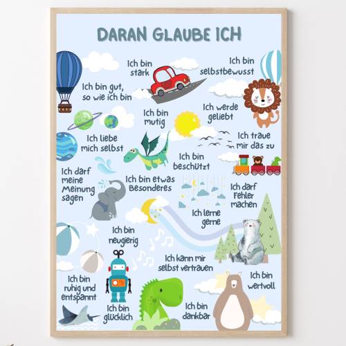 Affirmationen für Kinder, Selbstliebe Poster Kinderzimmer, Positive Glaubenssätze Kind, Affirmationsposter