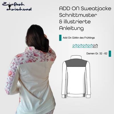 ADD ON zu Sweatjacke mit Reißverschluss und Stehkragen für Damen als PDF Schnittmuster in den Größen 32-62 auf deutsch