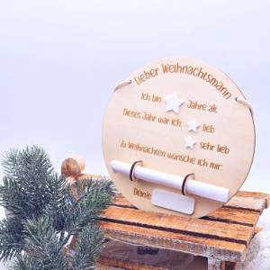 Weihnachtswunschzettel | Weihnachten Kinder | Personalisierbarer Wunschzettel aus Holz | Christkind | Weihnachtsmann