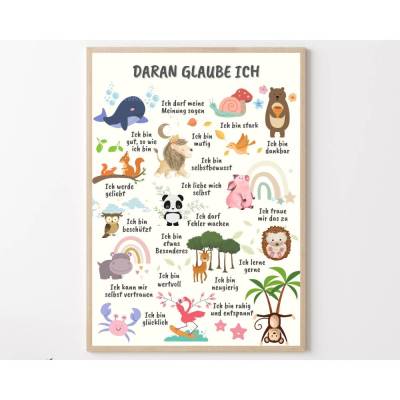 Mutmach - Poster, Affirmationen für Kinder, Dekoration Kinderzimmer, Positive Glaubenssätze Affirmationsposter