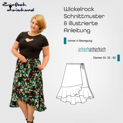 PDF Schnittmuster Damen Sommer Rock Größe 32 - 62 mit Bindeband zum Wickeln aus Webware wie Viskose