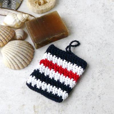 Seifensäckchen, Seifenbeutel, für feste Seife, Handarbeit, gehäkelt, maritim blau weiß rot