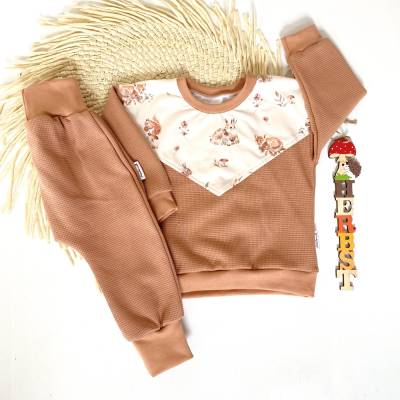Pumphose + Sweater Größe 86 Waldtiere Waffeljersey Herbst Baby