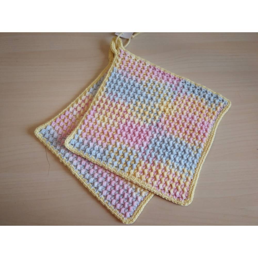 Topflappen mit Strukturmuster, rosa-blau-gelb-meliert,. 100% Baumwolle Bild 1
