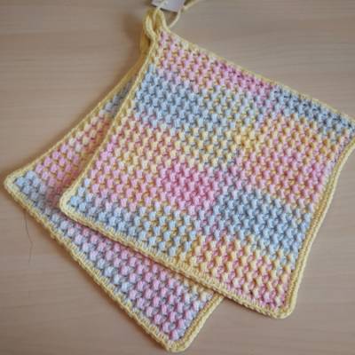 Topflappen mit Strukturmuster, rosa-blau-gelb-meliert,. 100% Baumwolle