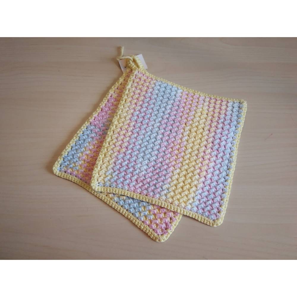 Topflappen mit Strukturmuster, rosa-blau-gelb-meliert,. 100% Baumwolle Bild 2
