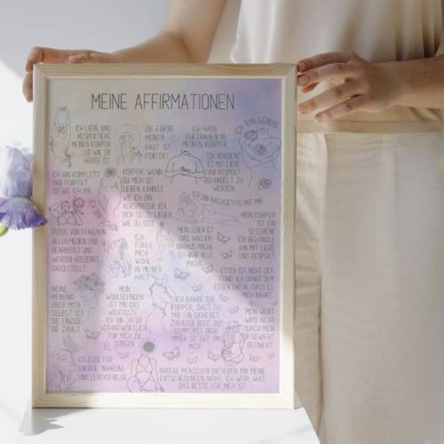Feminismus Poster Body Positivity mit 20 Affirmationen für Frauen, Selbstliebe Druck mentale Gesundheit