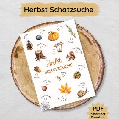 Herbst Schatzsuche im Wald für Kinder zum Ausdrucken, Wald Suchspiel Druckvorlage