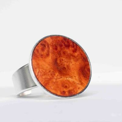 Silberner Ring mit Holzeinlage aus Amboina Maserknolle