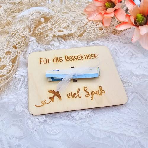 Geldgeschenk Urlaubskasse  | Urlaubsgeld Karte | Gutschein für Reise | Geschenkverpackung aus Holz | Flitterwochen 