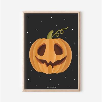 Poster Kürbis Halloween Herbst - Halloween Kürbisgesicht Kunstdruck Pumpkin Print - Wanddeko Herbst - Kürbis Poster 