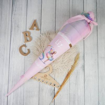 Schultüte Stoff Ballerina mit Schmetterlingen Regenbogen Glitzer  Tüll 70cm 85cm   *personalisierbar und mit Kisseninlet