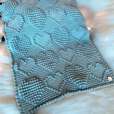 Babydecke gehäkelt Lindgrün Herzen Bubblemuster Häkeldecke Baby Krabbeldecke Herzmuster Geschenk Geburt neut