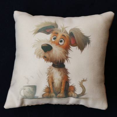 Kleines weiches Kuschelkissen mit Aufdruck Hund