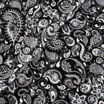 Baumwolle/Webware Paisley, weiß auf schwarz