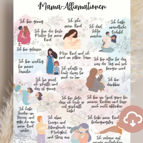 Affirmationsposter Mama – Positive Glaubenssätze & Selbstliebe für Mütter | Digitales PDF-Poster zum Ausdrucken