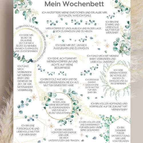 Wochenbett Affirmationen Poster – 20 positive Glaubenssätze für Mamas nach der Geburt