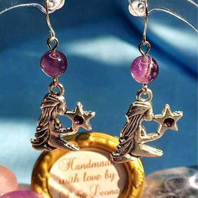 Kleine Sternzeichen-Ohrringe JUNGFRAU Geburtsstein AMETHYST 3. Dekade Boho Vintage Ethno Edelstein Horoskop Schmuck