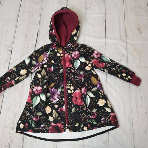 Softshell Mantel goldene Rosen, Gr. 74-122 – Fleece, Kapuze & Kellerfalte