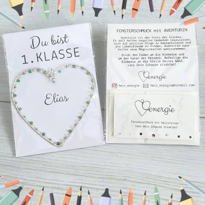 Du bist 1. Klasse + Name | Personalisiert | Fensterschmuck mit Heilstein für die Schultüte | Geschenk