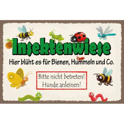 Witziges Blechschild Insektenwiese – Hummeln, Bienen & Deko im Vintage Look