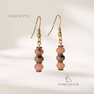 Opal Ohrringe, rosa, Edelstein Ohrringe, goldene Ohrhänger mit Andenopal rosa (Pinkopal)