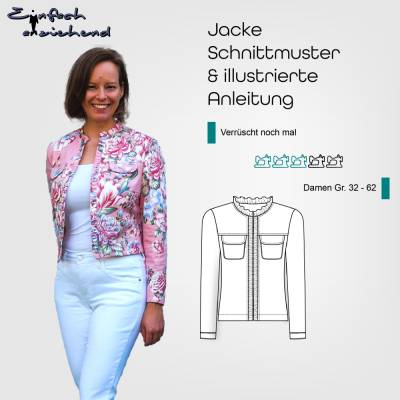 PDF Schnittmuster Damen Rüschenjacke Größe 32-62 leicht, ungefüttert, deutsche Nähanleitung
